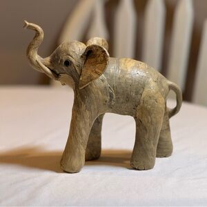 Handcrafted Wooden Elephant Figurine - Natural Brown